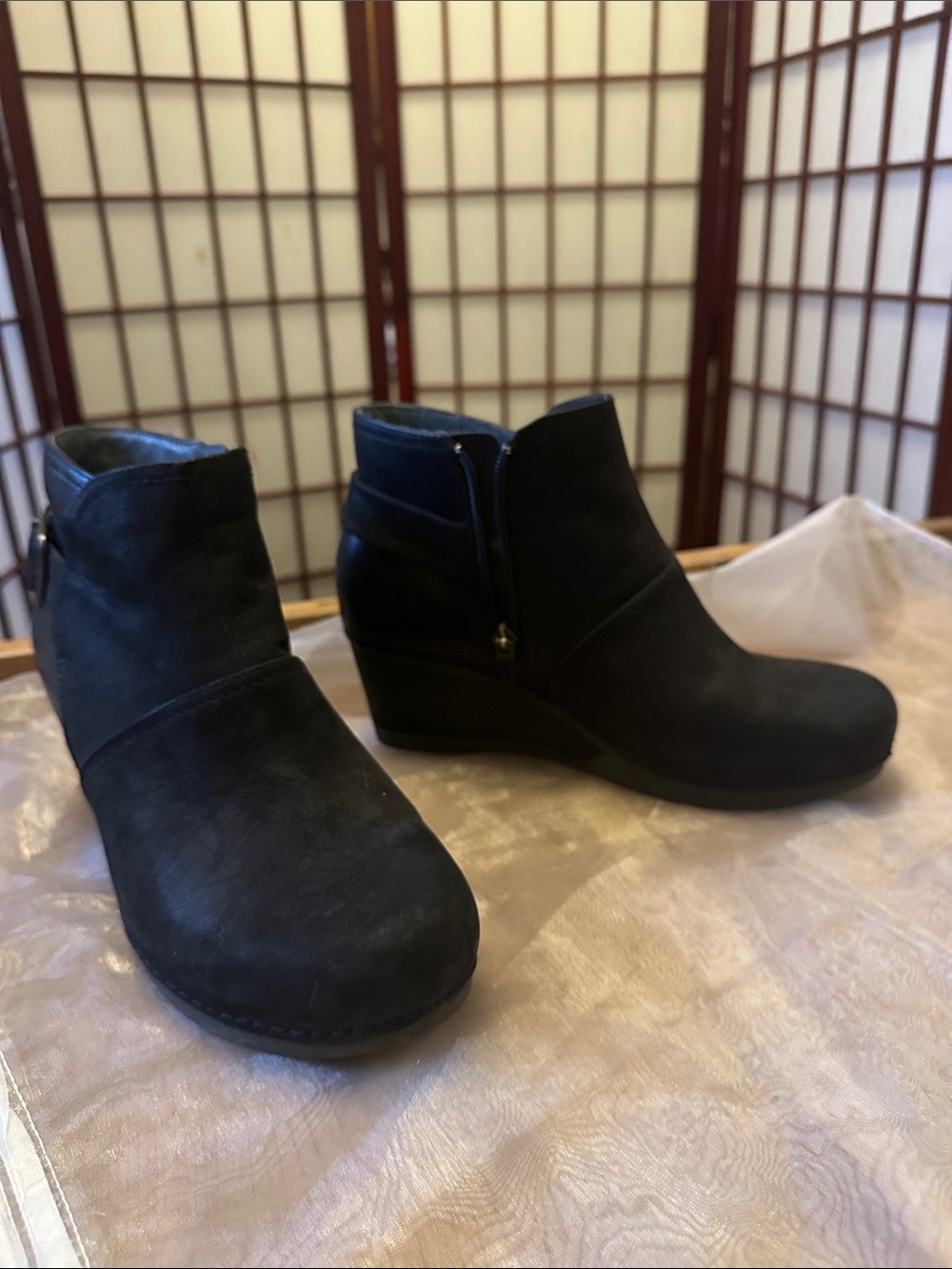 Dansko Black Suede Wedge Ankle Boots